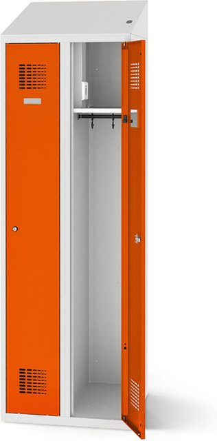 rotstahl Kleiderspind mit Ladefunktion und 2 Türen in Orange mit lichtgrauem Korpus, B: 80 cm, H: 200 cm - Bild 1