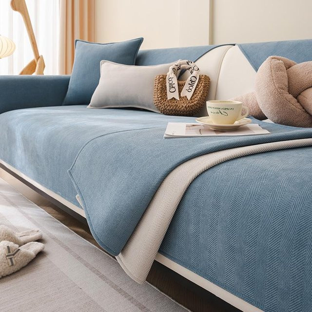 Rutschfester Chenille-Sofabezug in Blau für dein Sofa, universelles Sofatuch als Schutzbezug, Breite: 70 cm - Bild 1