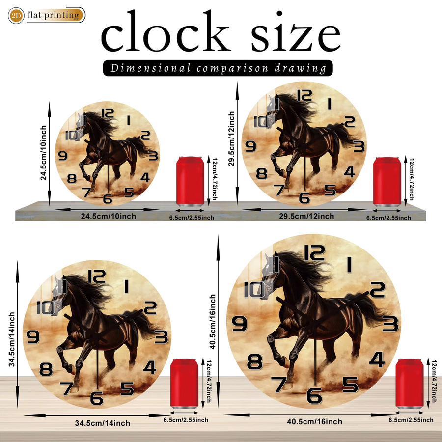 Timepi Wanduhr mit schwarzem galoppierendem Pferd, analoges geräuschloses Quarzwerk in moderner Tierkunst-Optik - Bild 5