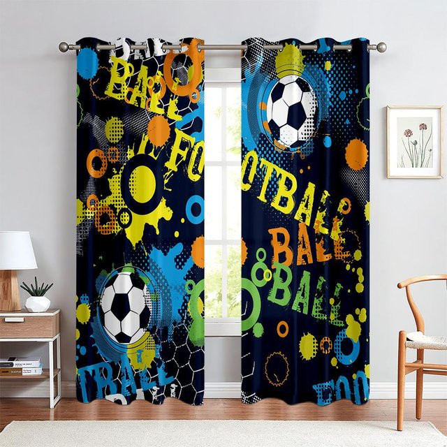 Dekorative Fußball-Vorhänge mit Aquarellmuster, 2er-Set aus Polyester, halbtransparent, Mehrfarbig, Breite: 50 cm, Höhe: 140 cm - Bild 1