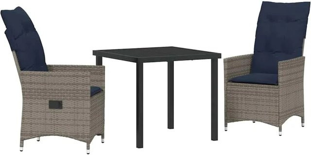 vidaXL Garten Essgruppe 3-teilig aus Poly-Rattan und Stahl in Grau - Bild 1