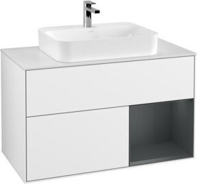 V&B Waschtischunterschrank Finion 100 mit Wandbeleuchtung, Weiß lackiert, B/T/H: 100 x 50,1 x 50,1 cm - Bild 1