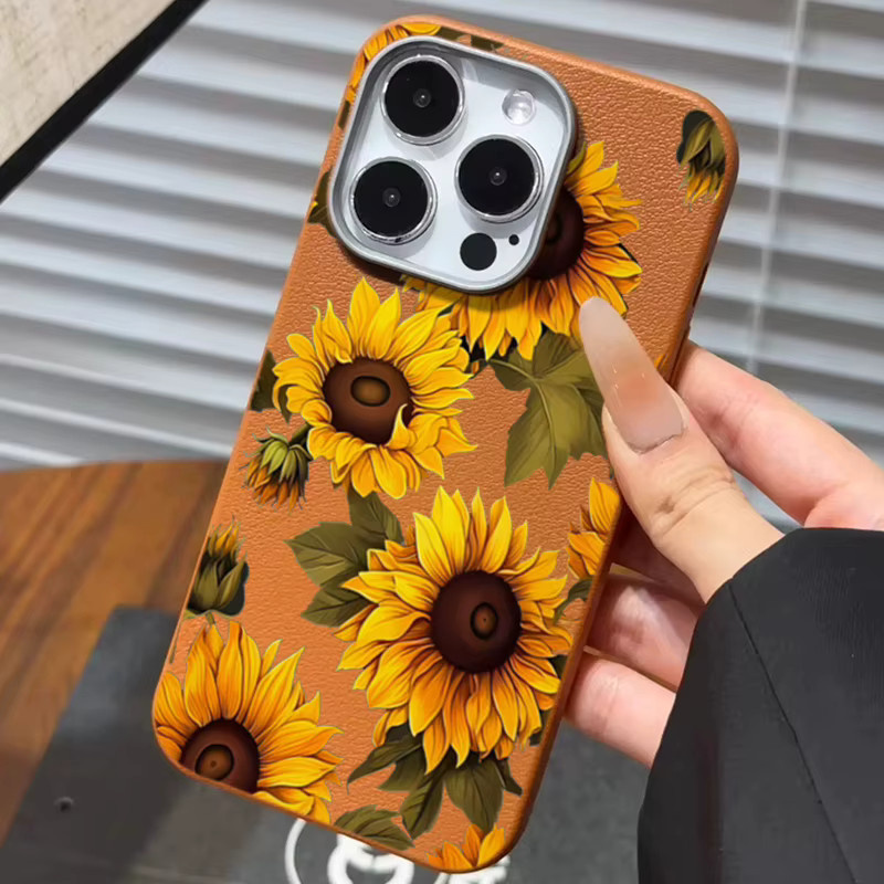 Braune Handyhülle mit Sonnenblumen-Litschi-Muster für Apple iPhone 16 15 14 13 12 11 Pro Max Pro XS X XR 7 8 Plus und 17 Air Bumper Cover - Bild 3