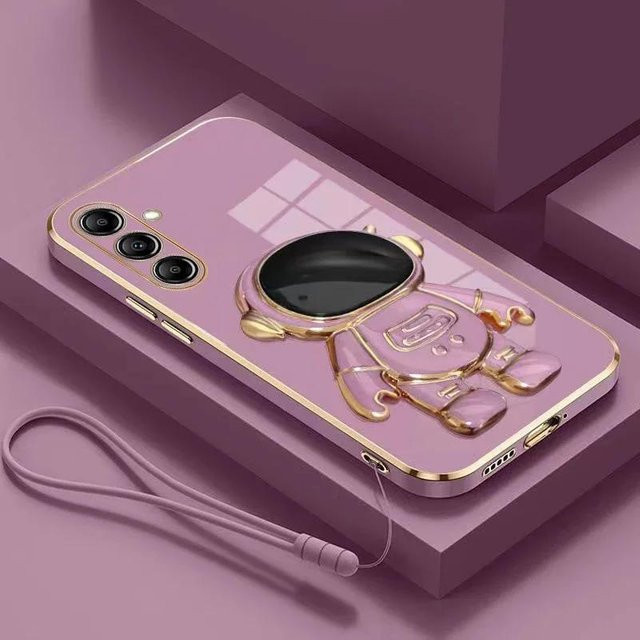 Astronaut Handyhülle mit Standhalter und Lanyard für Samsung Galaxy A-Serie in Violett - Bild 1