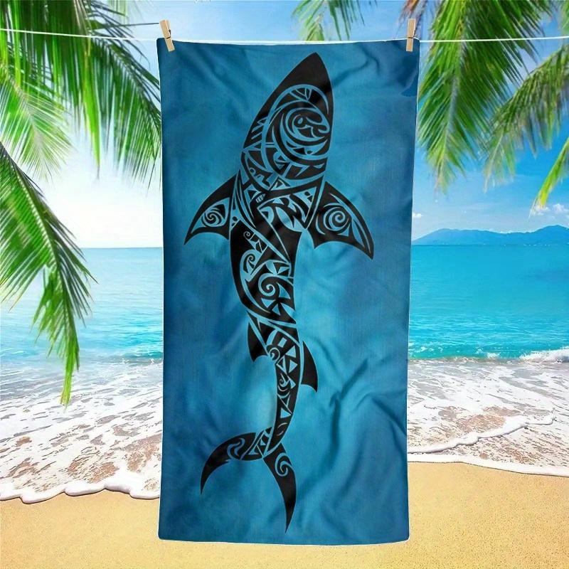 Dalangpa Strandtuch aus Mikrofaser mit tropischem Haifisch-Design in Blau und Weiß, B: 45 cm, H: 90 cm - Bild 2