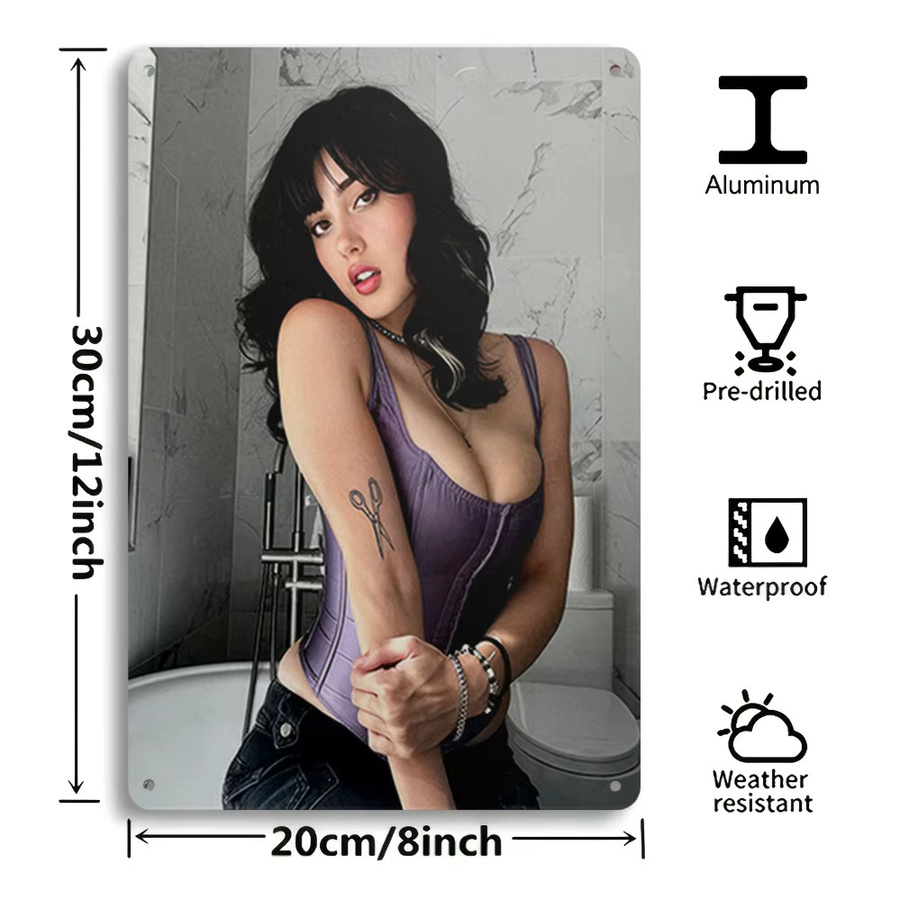 HELLOYOUNG Anime-Poster Metallschild Elegante Frau in Lila, Wandkunst für Zuhause und Büro, Breite: 20,3 cm, Höhe: 30,5 cm - Bild 2