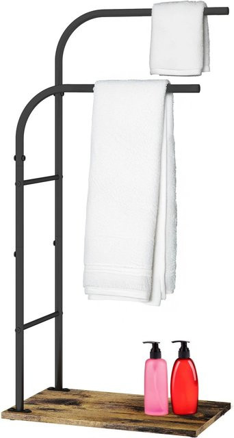 Relaxdays Handtuchständer im Industrial-Look aus Stahl und MDF, Dunkelbraun/Schwarz, B/T/H: 80,5 x 40 x 24 cm - Bild 1