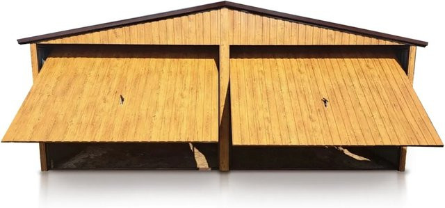 Liderstal Doppelgarage Standard aus Trapezprofilblech mit Satteldach und Schwingtor in Holzoptik Braun, B: 600 cm, T: 500 cm, H: 270 cm - Bild 1