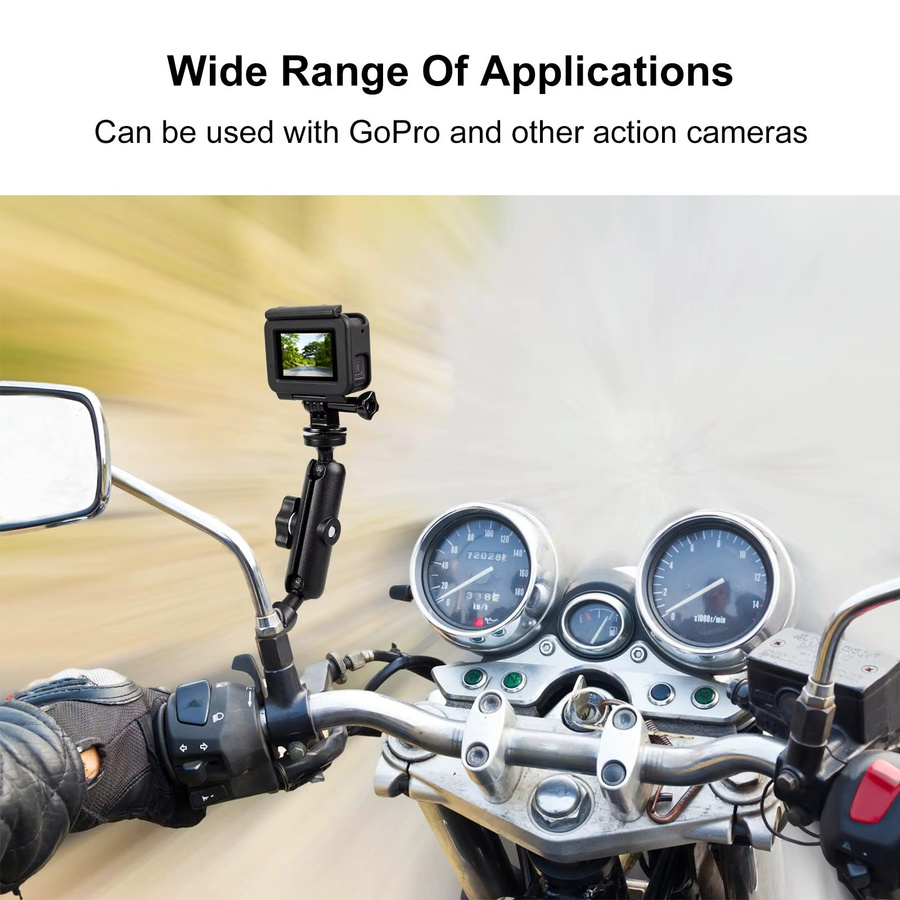 PULUZ Motorradhalterung in Schwarz mit Spiegelbasis für GoPro, DJI Osmo 360 und andere Actionkameras - Bild 5