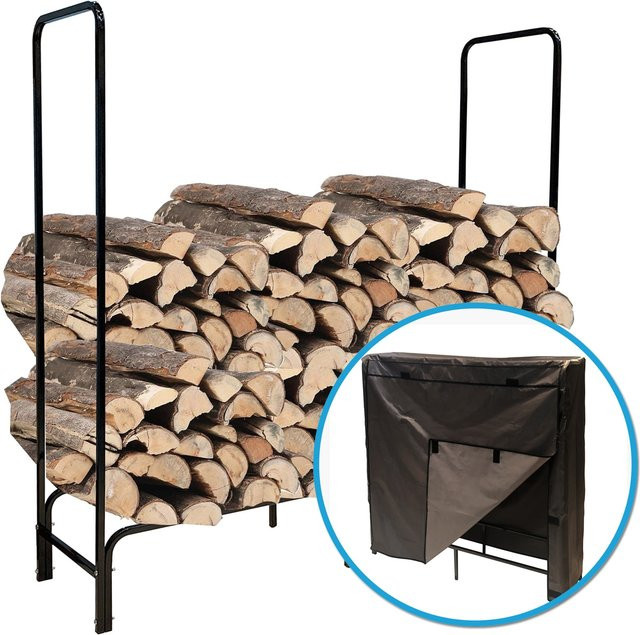 NYVI Kaminholzregal aus Metall Schwarz mit Abdeckung, pulverbeschichtet, B/T/H: 119 x 34 x 103 cm - Bild 1