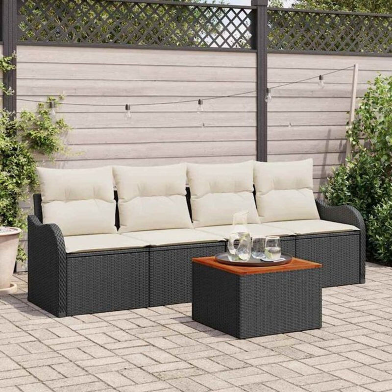 Vidaxl Garten-Sofa-Set aus Polyrattan mit 5 Kissen in Schwarz und Creme, B/T/H: 55 x 55 x 37 cm - Bild 1