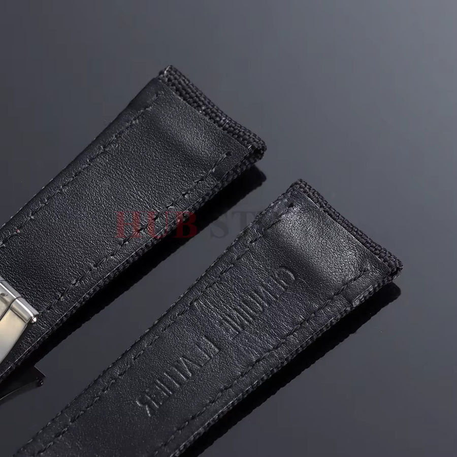 Uhrenarmband Leder, Canvas Nylon, Faltschließe, Schwarz, Herren - Bild 2