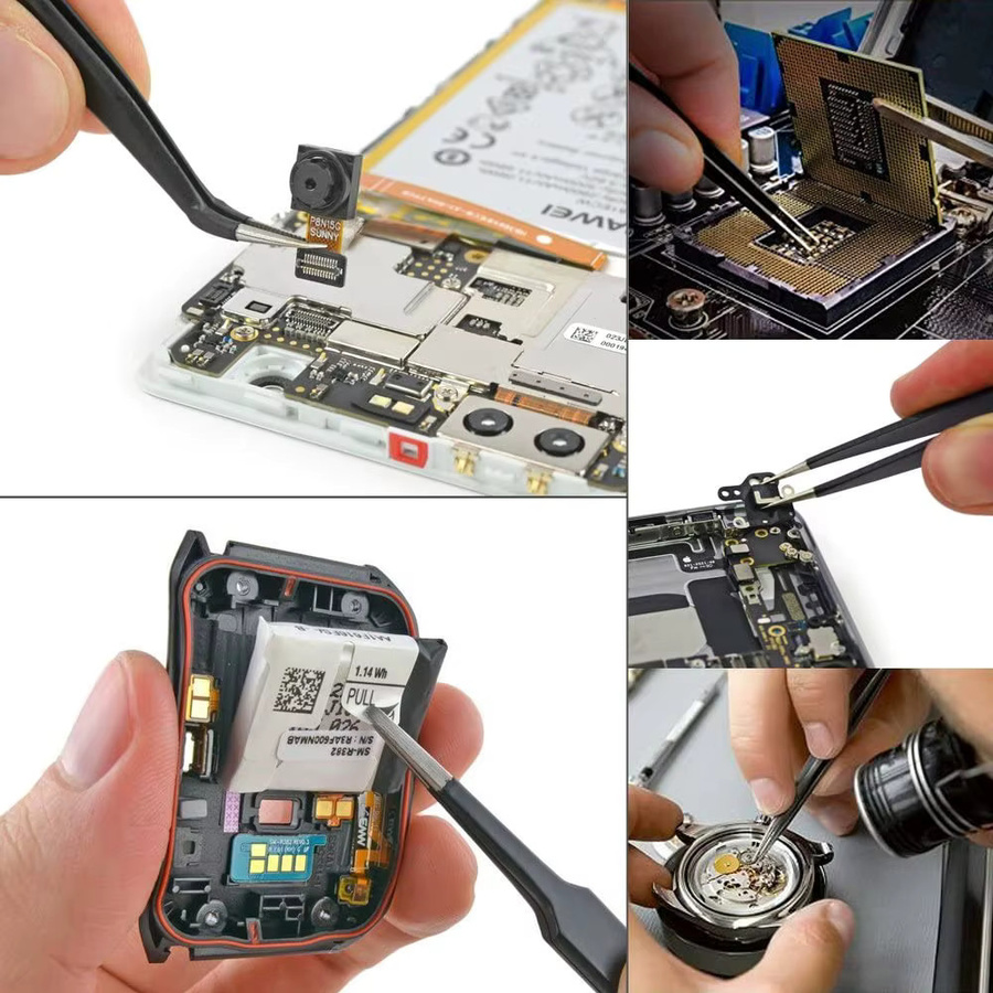 Binoax ESD-Edelstahl-Pinzetten Set, antistatische Präzisions-Reparaturwerkzeuge aus Edelstahl für Elektronik, Löten und Basteln, 6/10 Stück - Bild 4