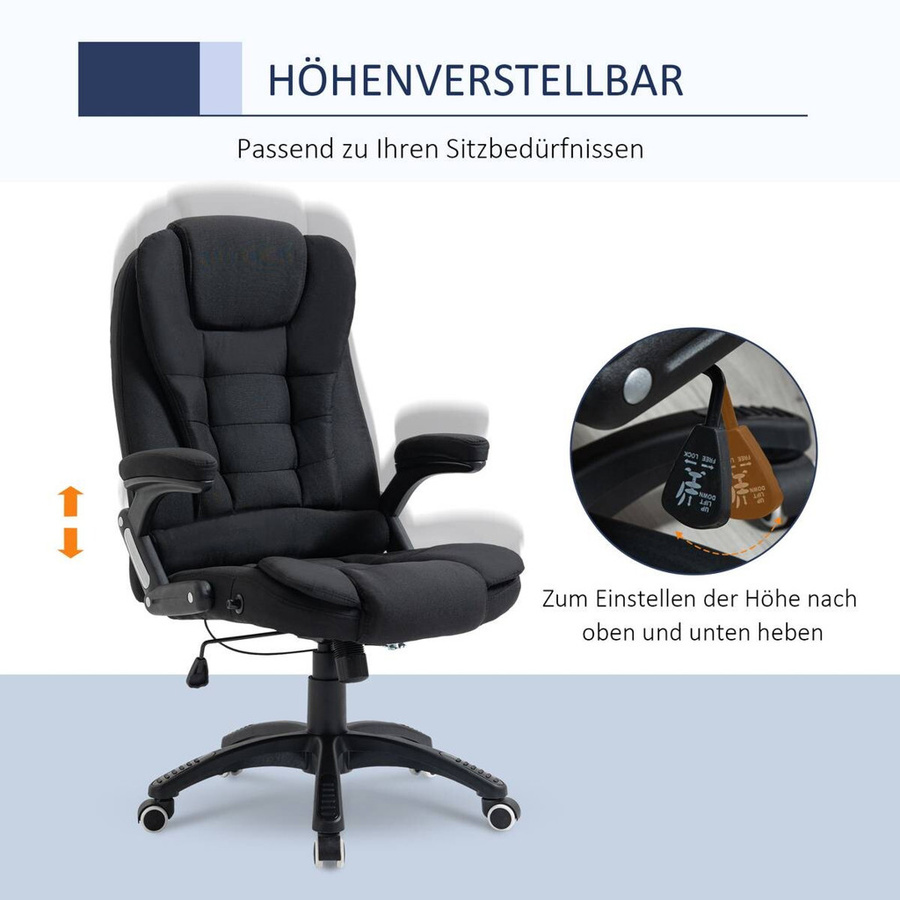 Vinsetto Drehstuhl 921-416BK in Schwarz mit Webstoff, Armlehnen und Höhenverstellung, B/T/H: 72 x 70 x 110 cm - Bild 2