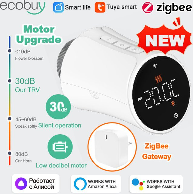 Tuya Smart Home Zigbee Thermostat Heizkörperventil mit Wifi Temperaturregler in Weiß - Bild 1