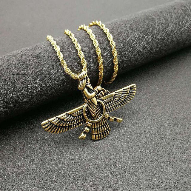 WANYING Anhänger Halskette Faravahar, Edelstahl, Silber, 60cm, Unisex - Bild 1