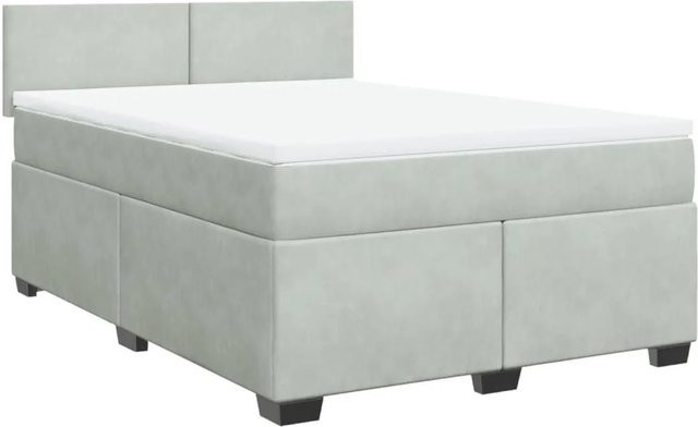vidaXL Boxspringbett mit Matratze in Hellgrau, Hybridbett mit Taschenfederkern aus Samt, B/T: 140 x 190 cm - Bild 1