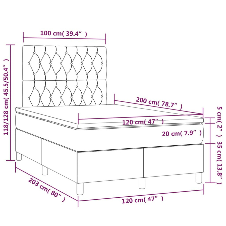 vidaXL Boxspringbett Hybrid mit Matratze und Taschenfederkern, Schwarz, B/T: 120 x 200 cm - Bild 4