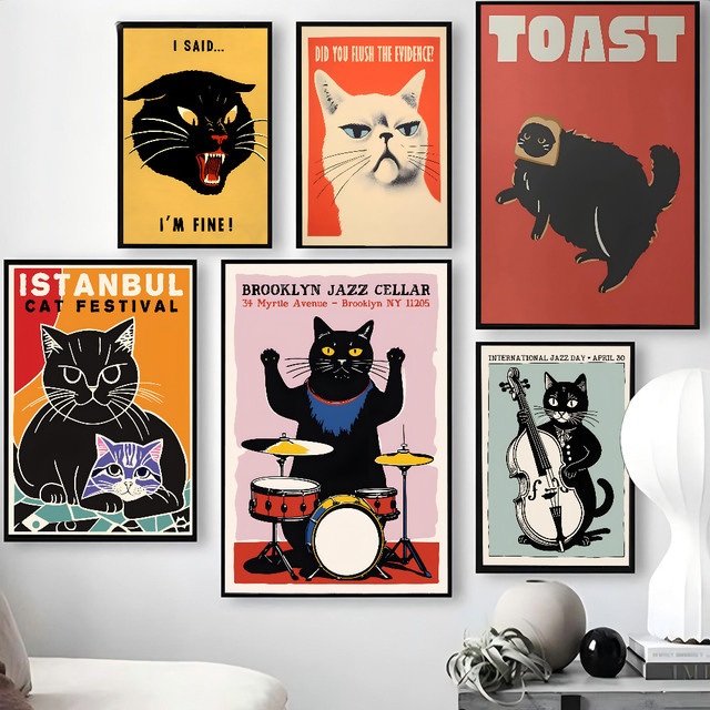 Modernes Pop Black Cat Wandkunst Poster von SHENCHEN, Mehrfarbig, Papierdruck für Wohnzimmer und Schlafzimmer - Bild 1