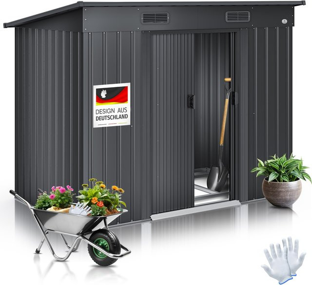 KESSER Gerätehaus L aus Metall in Anthrazit mit Fundament und 2 Schiebetüren, B/T/H: 194 x 112 x 181 cm - Bild 1