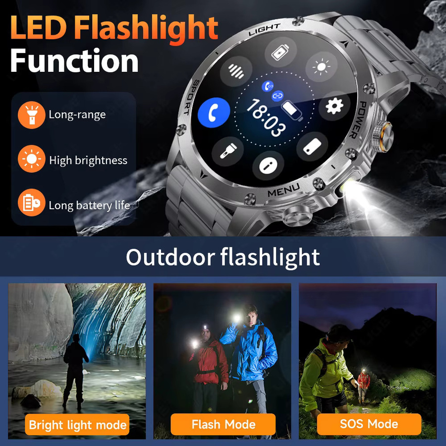 LIGE Smartwatch für Herren mit AMOLED-Display, Herzfrequenzmesser, Bluetooth-Anruffunktion und IP68 Wasserdichtigkeit in Schwarz und Silber - Bild 6