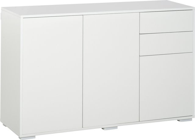 HOMCOM Standschrank Weiß Hochglanz mit 2 Schubladen und 3 Türen, B/T/H: 117 x 36 x 74 cm - Bild 1