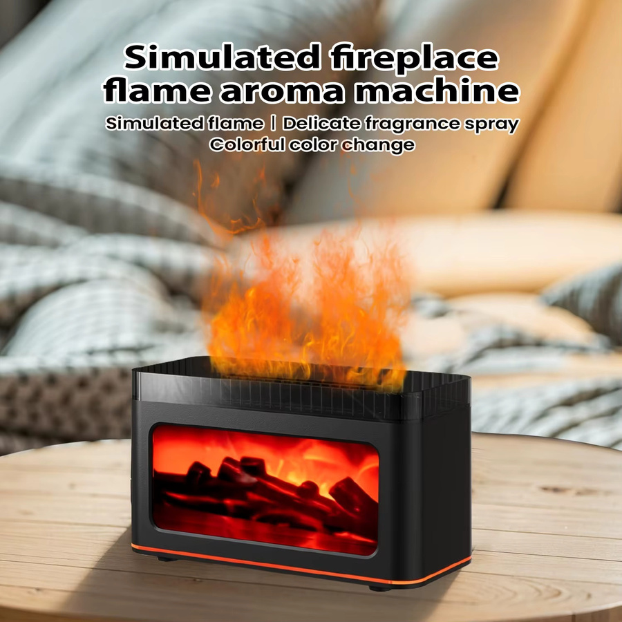 HAOYUNMA Mini-Kamin-Aroma-Diffusor und Luftbefeuchter mit Flammen-Lichteffekt in Schwarz - Bild 4
