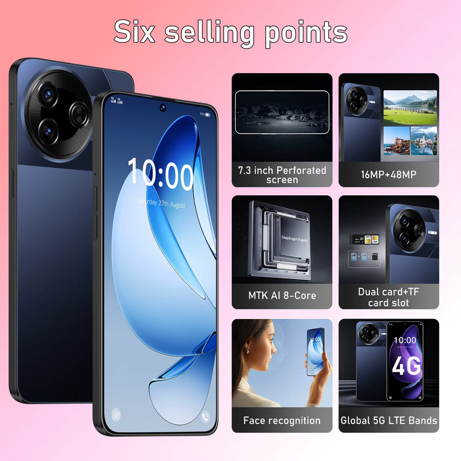 CHOTOG Smartphone F7 Ultra 5G Globale Version in Schwarz mit 22GB RAM und 2TB Speicher, Android 15, 7800mAh Akku und Gesichtserkennung - Bild 2