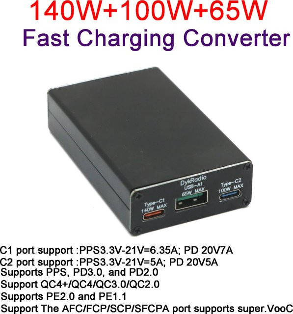Dykbcells Desktop-Autoladegerät DC 12V-24V zu PD 3.0 USB-C Schnellladungs-Konverter mit 240W, Schwarz - Bild 1