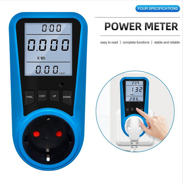 JUANJUAN Digitales Wattmeter Blau – AC Leistungsmesser und Stromverbrauch-Energiezähler für 220 V und 110 V mit EU-Stecker - Bild 1