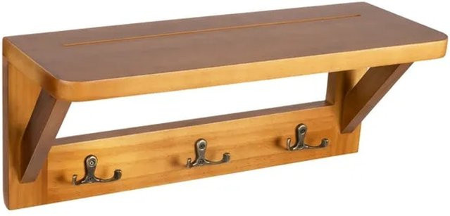 KARAT Wandregal Rustic aus Kiefernholz mit Garderobenhaken in Braun - Bild 1