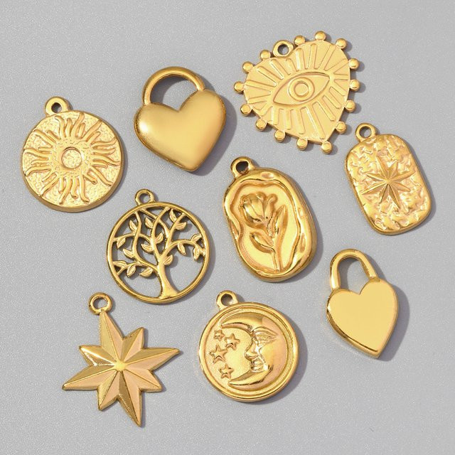 vnistar Anhänger Set, Edelstahl, Herz, Böser Blick, Kreuz, Damen, Gold - Bild 1