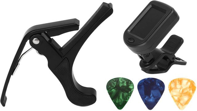 TOMTOP JMS Gitarren-Zubehör Set mit Capo, Pick und Tuner mit LED-Anzeige in Schwarz - Bild 1