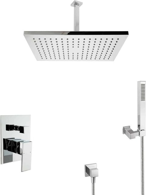 PaulGurkes Regendusche Unterputz Dusch Set Eckig in Chrom mit Deckenarm und Handbrause - Bild 1
