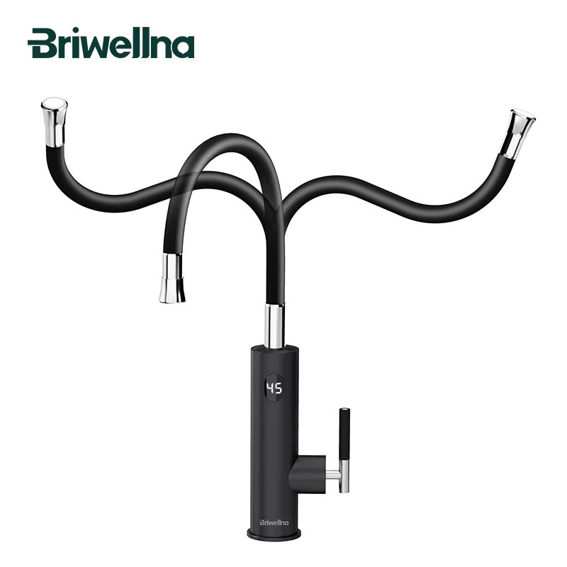 Briwellna Elektrischer Durchlauferhitzer 2-in-1 Küchenarmatur in Schwarz und Silber mit Universal-Auslauf aus Edelstahl - Bild 2
