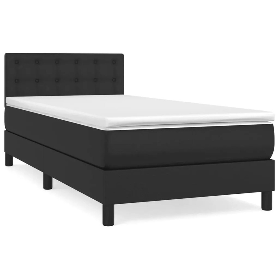 vidaXL Boxspringbett mit Matratze Schwarz B/T/H: 90 x 200 cm aus Kunstleder und Stoff mit Taschenfederkern - Bild 2