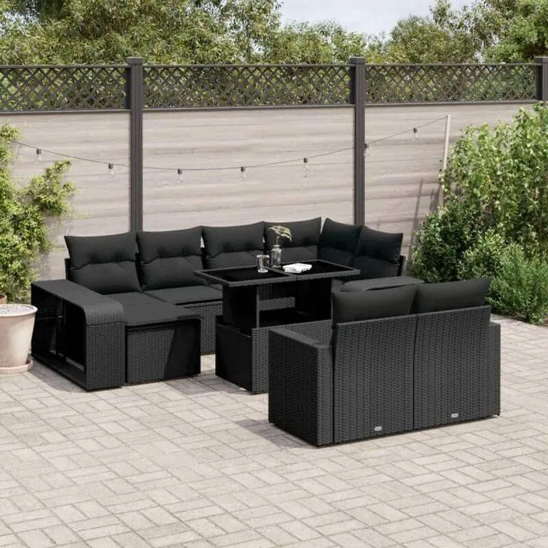 VIDAXL 11-tlg. Gartenmöbel-Set aus Polyrattan mit Kissen in Schwarz - Bild 1