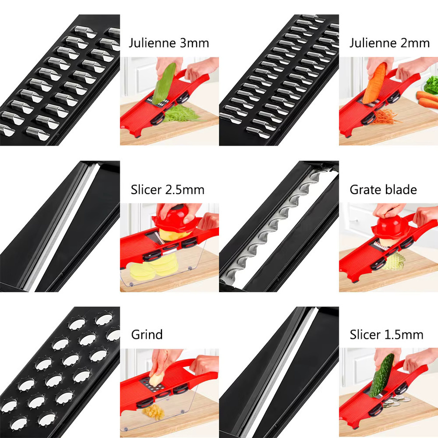 Hilife Mandoline Slicer mit 6 Klingen, Multifunktions-Gemüseschneider und Reibe in Rot - Bild 5