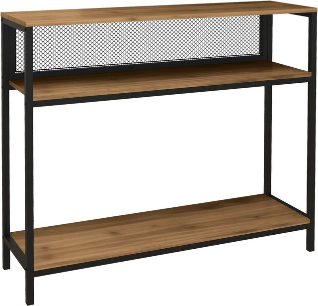 HOMCOM Konsolentisch im industriellen Design mit 2 Regalen, Flurtisch aus Spanplatte und Metall, Braun/Schwarz, B: 100 cm, T: 29,5 cm, H: 90 cm - Bild 1