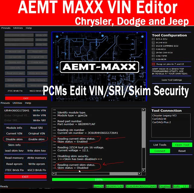 AEMT MAXX VIN Editor PCMs Edit VIN/SRI/Skim Security für Chrysler Dodge und Jeep Benchtop Utility in Schwarz - Bild 1