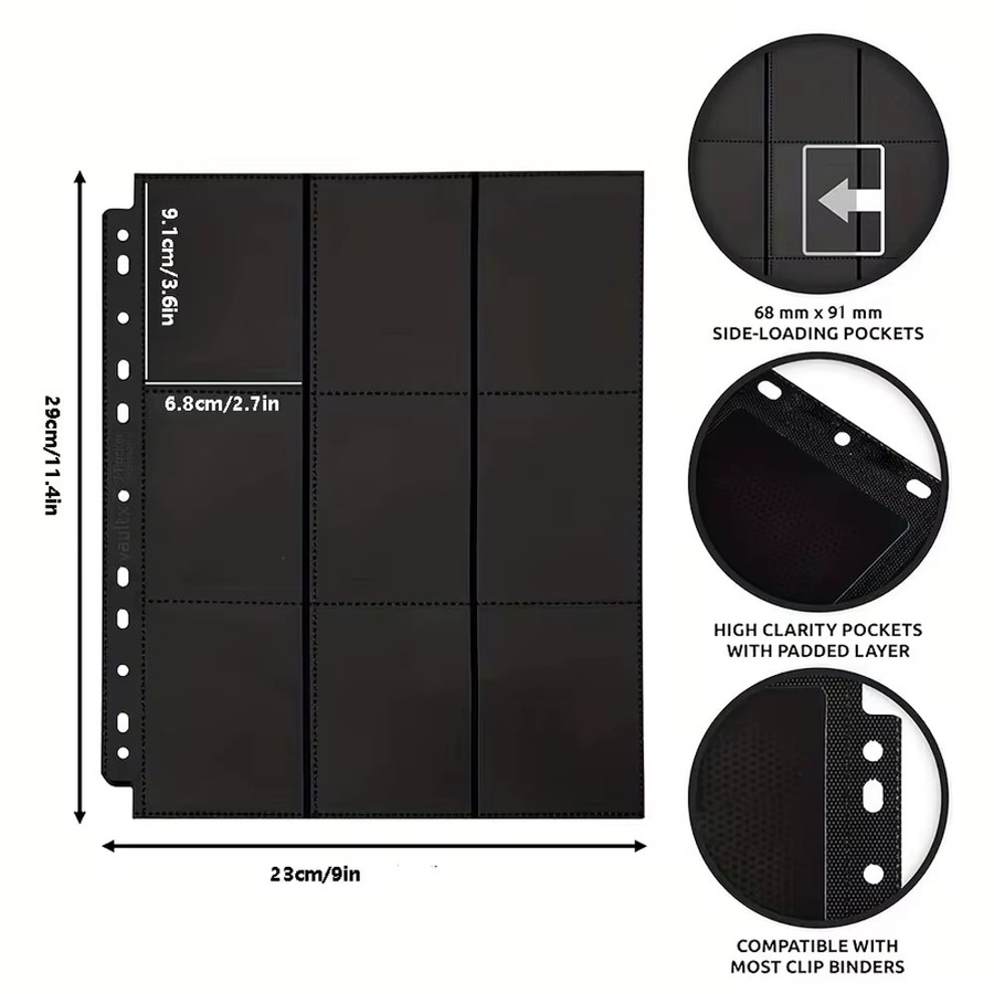 10er-Pack A4 Sammelkarten-Ordner in Schwarz mit 9 Taschen für 180 Spielkarten - Bild 2