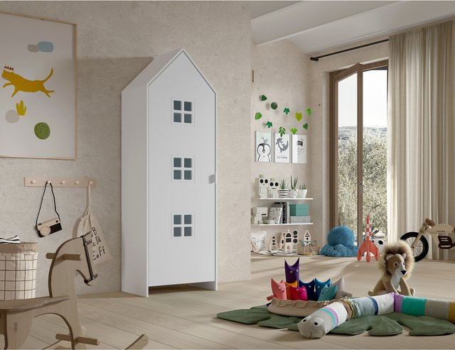 CASAMI BRUGES Schrank für dein Schlafzimmer mit 1 Tür und 3 Glaseinsätzen, weiß lackiert aus MDF - Bild 1
