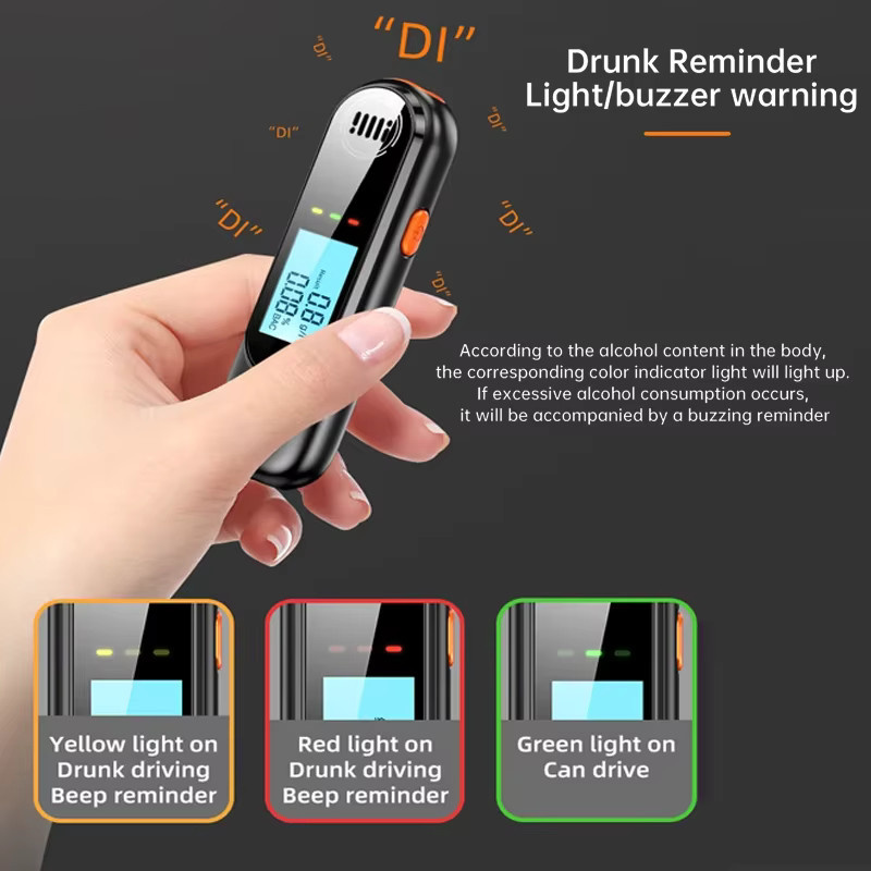 KEBETEME Professioneller Alkoholtester mit LED-Display, wiederaufladbarer Atemalkoholtester in Schwarz - Bild 2
