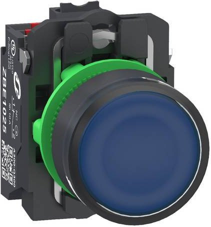 Schneider Electric Harmony XB5 Leuchtdrucktaster XB5AW36B55, Kunststoff, Blau, unbeschriftet, LED, glatte Kalotte, 1S+1Ö, 22mm - Bild 1