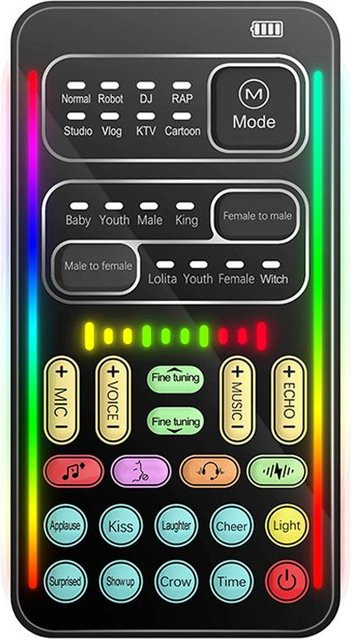 Honor Electronics Tragbares Voice Changer Gerät mit 8 Soundeffekten und buntem Licht in Schwarz - Bild 1