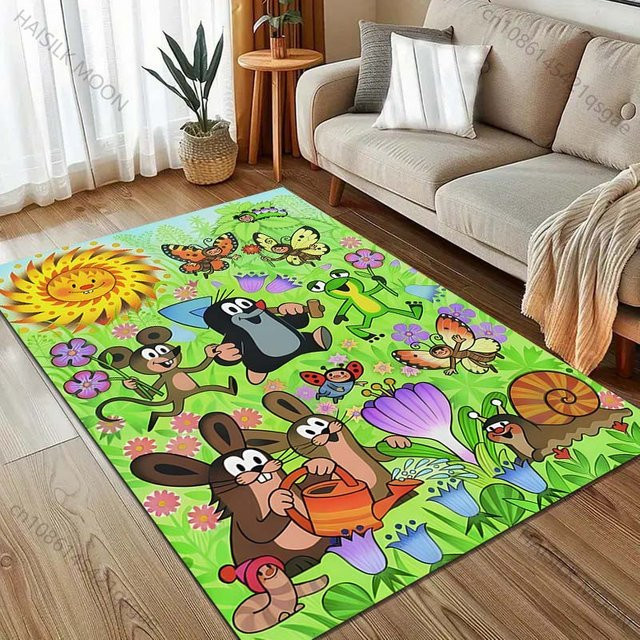 UQIDEHOME Teppich mit Kleiner Maulwurf Cartoon Druck, rutschfeste Bodenmatte für Wohnzimmer und Schlafzimmer, B/T: 150 x 220 cm, Mehrfarbig - Bild 1
