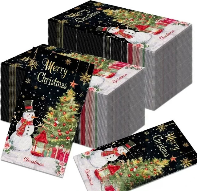 GUANYAO Weihnachten Schneemann Servietten Set, 20 Stück, Schwarz Gold, B: 34,2 cm, L: 40,6 cm - Bild 1