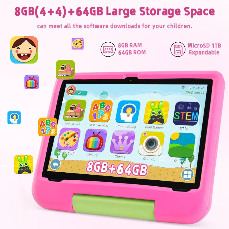 Paitanry Kinder-Tablet in Pink mit 10,1 Zoll Display, Android 15, 8 GB RAM, 64 GB Speicher, Octa-Core Prozessor, Dual-Kamera und elterlicher Steuerung inklusive Schutzhülle - Bild 2