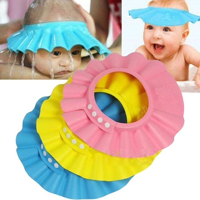 Verstellbare Shampoo-Duschhaube für Kinder aus weichem EVA in Gelb und Multicolour zum Wasserschutz beim Haarewaschen - Bild 1