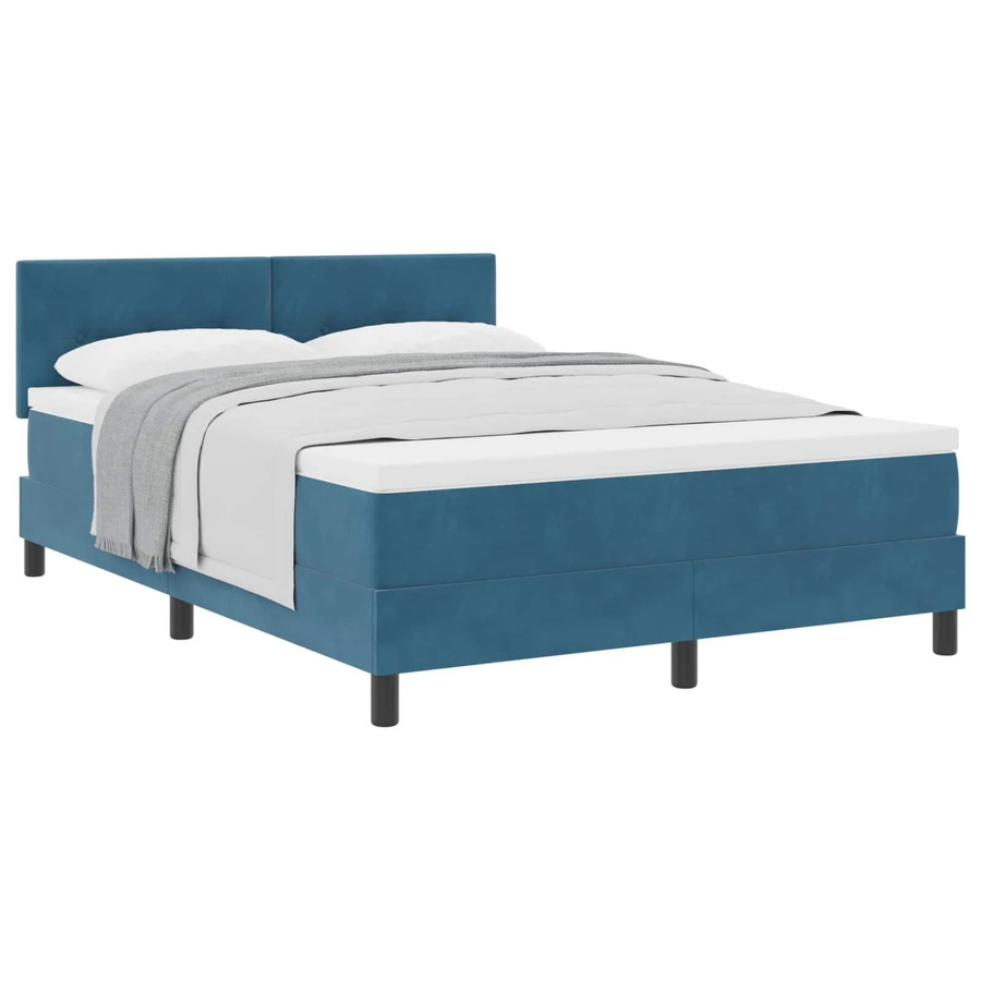 vidaXL Boxspringbett mit Matratze in Dunkelblau aus Samt und Kiefernholz, B/T/H: 160 x 200 x 163 cm - Bild 2
